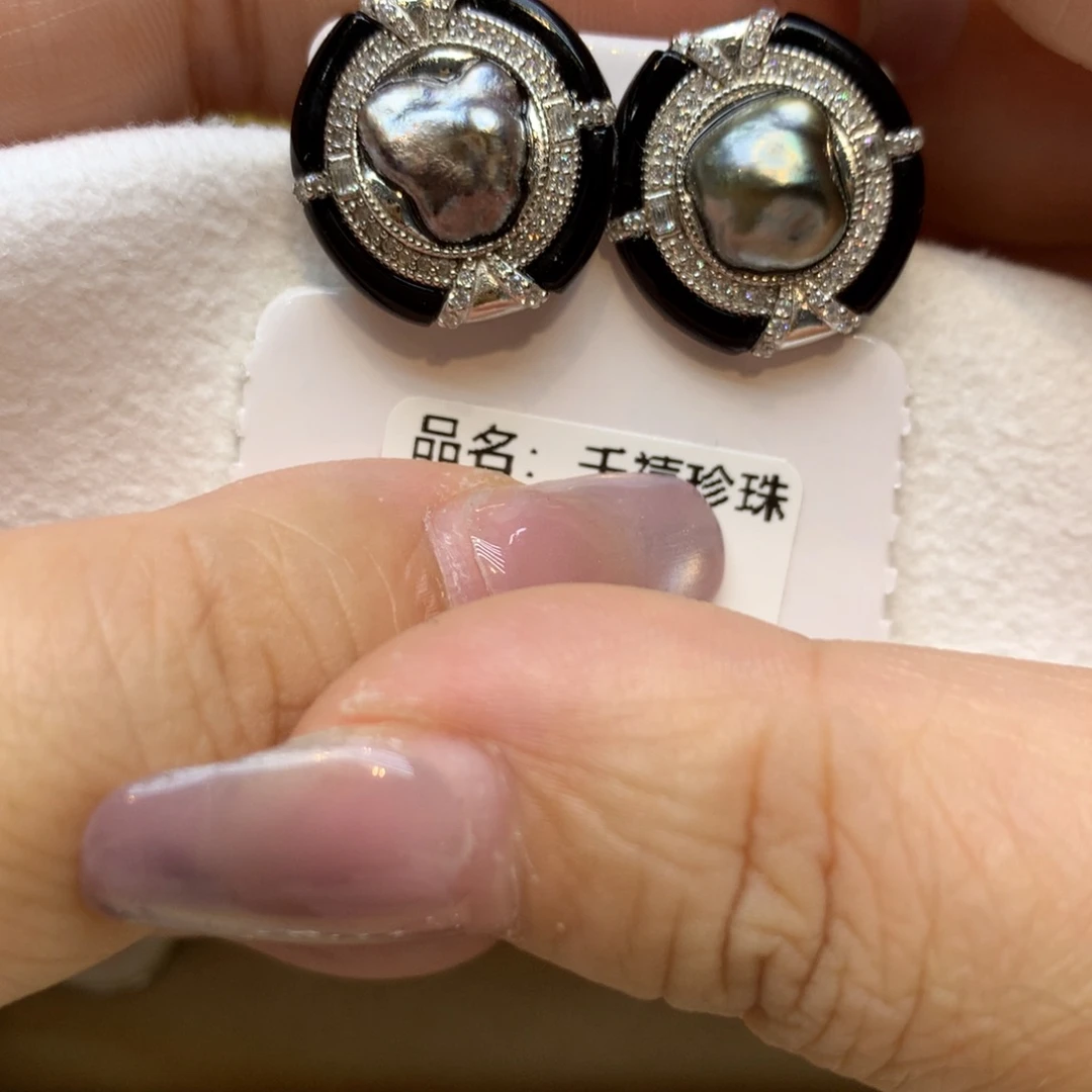银S925镶嵌耳饰海水珍珠