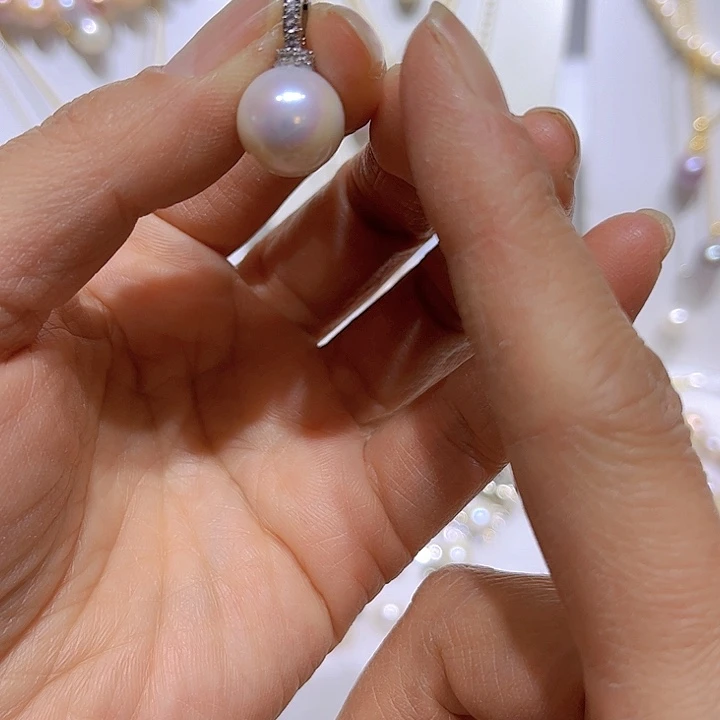 淡水珍珠白珠银色奶嘴扣银S925镶嵌