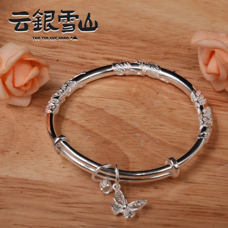 足银手镯 云银雪山  【花铃蝶舞】足银手镯YZ7