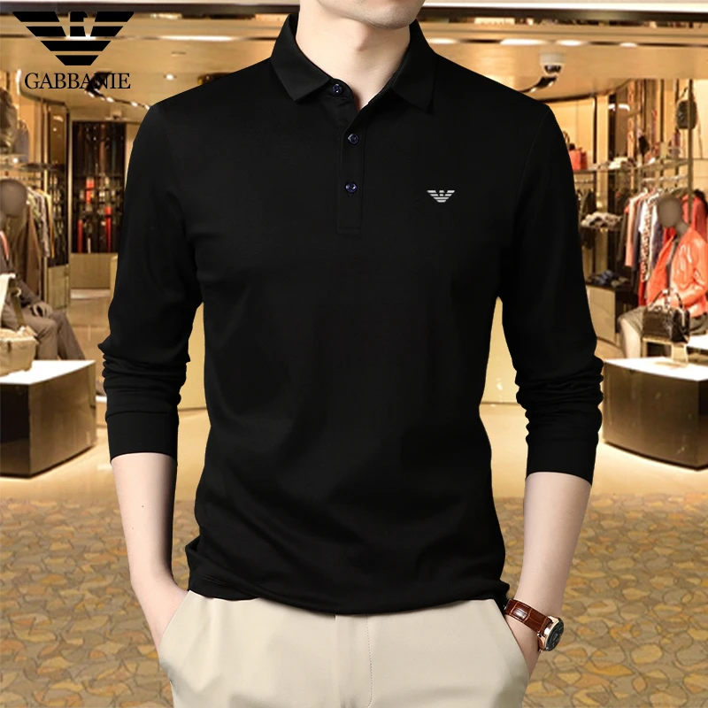 专柜正品100%纯棉长袖T恤男春秋高档商务休闲黑色内搭打底POLO衫