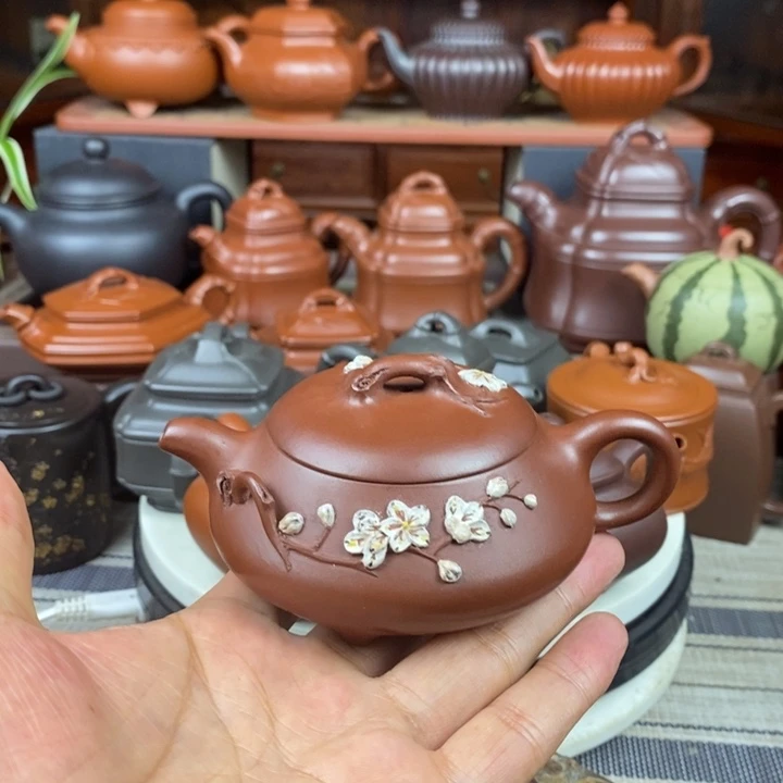 紫砂茶壶汉棠梅花石瓢130cc原矿老紫泥特价