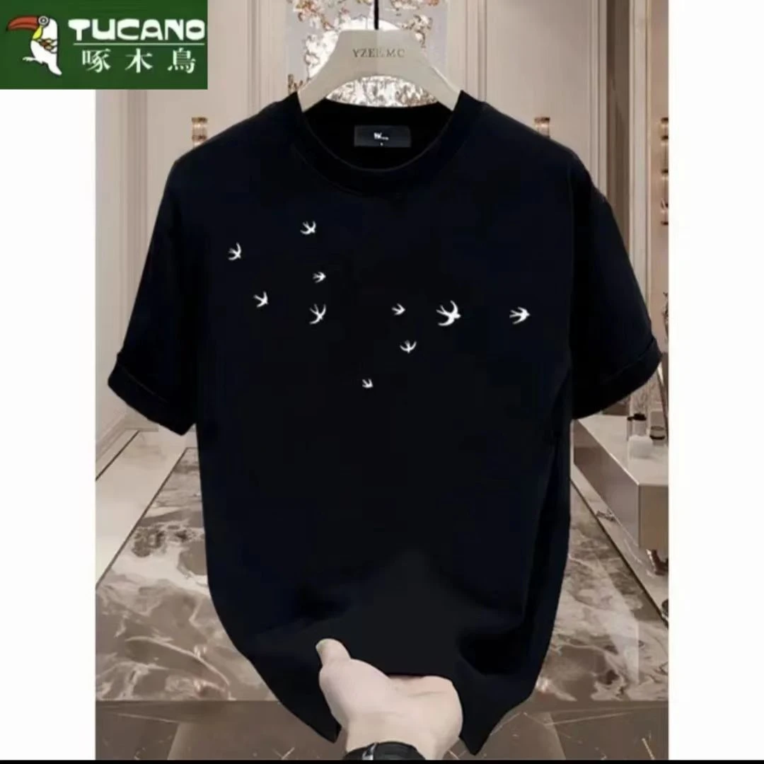 啄木鸟夏季纯棉男士男款短袖t恤潮流宽松圆领衣服打底衫全棉T半袖