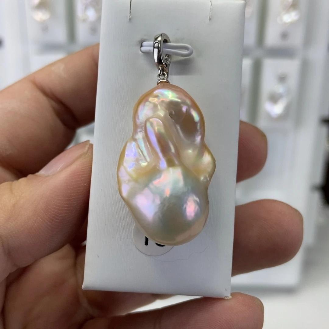 淡水珍珠银S925镶嵌吊坠(不含链)