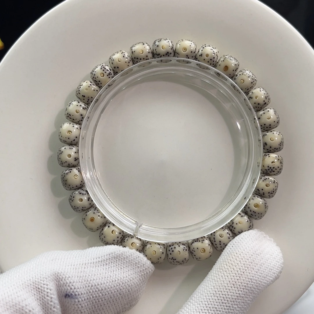 手串星月菩提石玉瓷白双留白00023