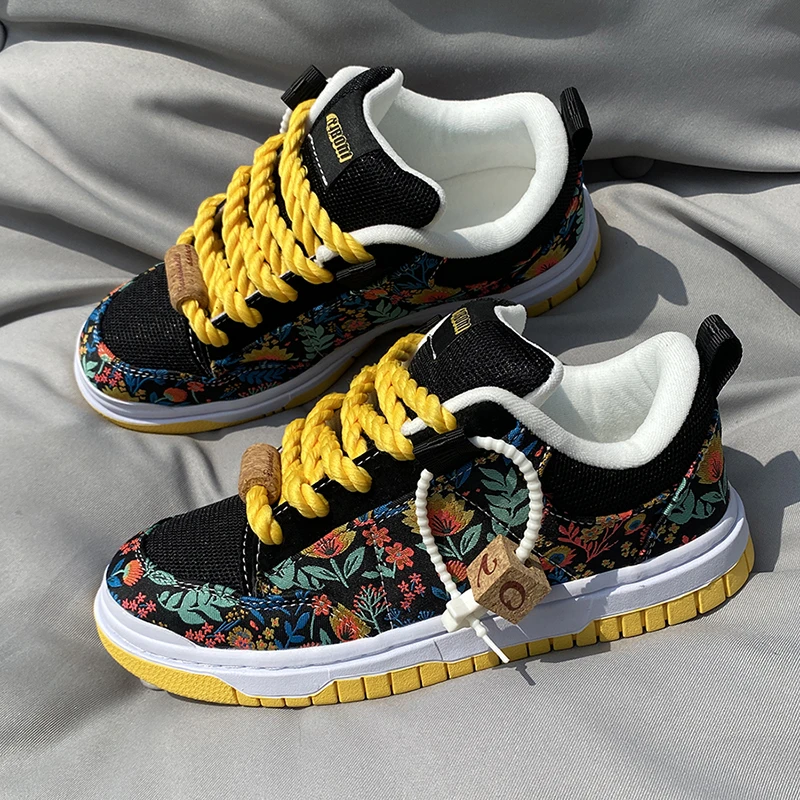 防滑复古车缝线帆布鞋布鞋休闲运动耐磨印花透气潮流百搭ins男鞋