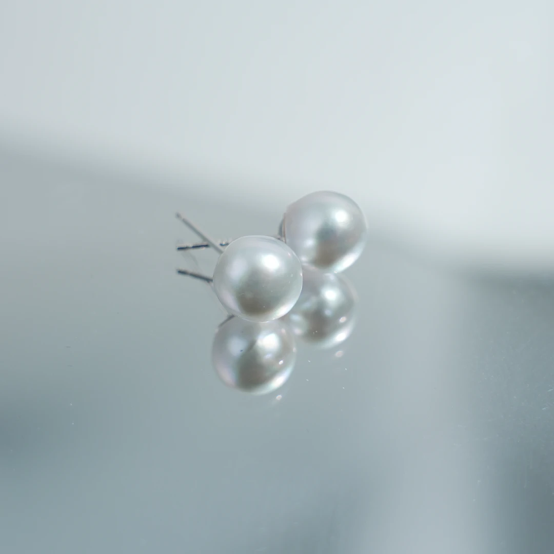 【暹罗珠宝】天然海水真多麻珍珠耳钉 8-9mm 385002