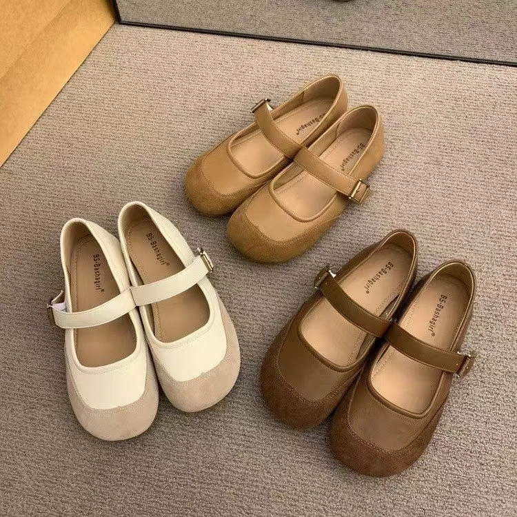 Z复古一字平底玛丽珍鞋女2025春款法式配裙子浅口软底单鞋芭蕾鞋