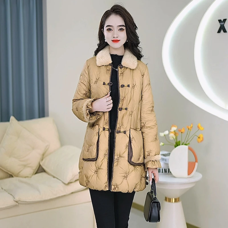 【羽绒服】冬季白鸭绒中长款羽绒服百搭新款时尚气质保暖外套女