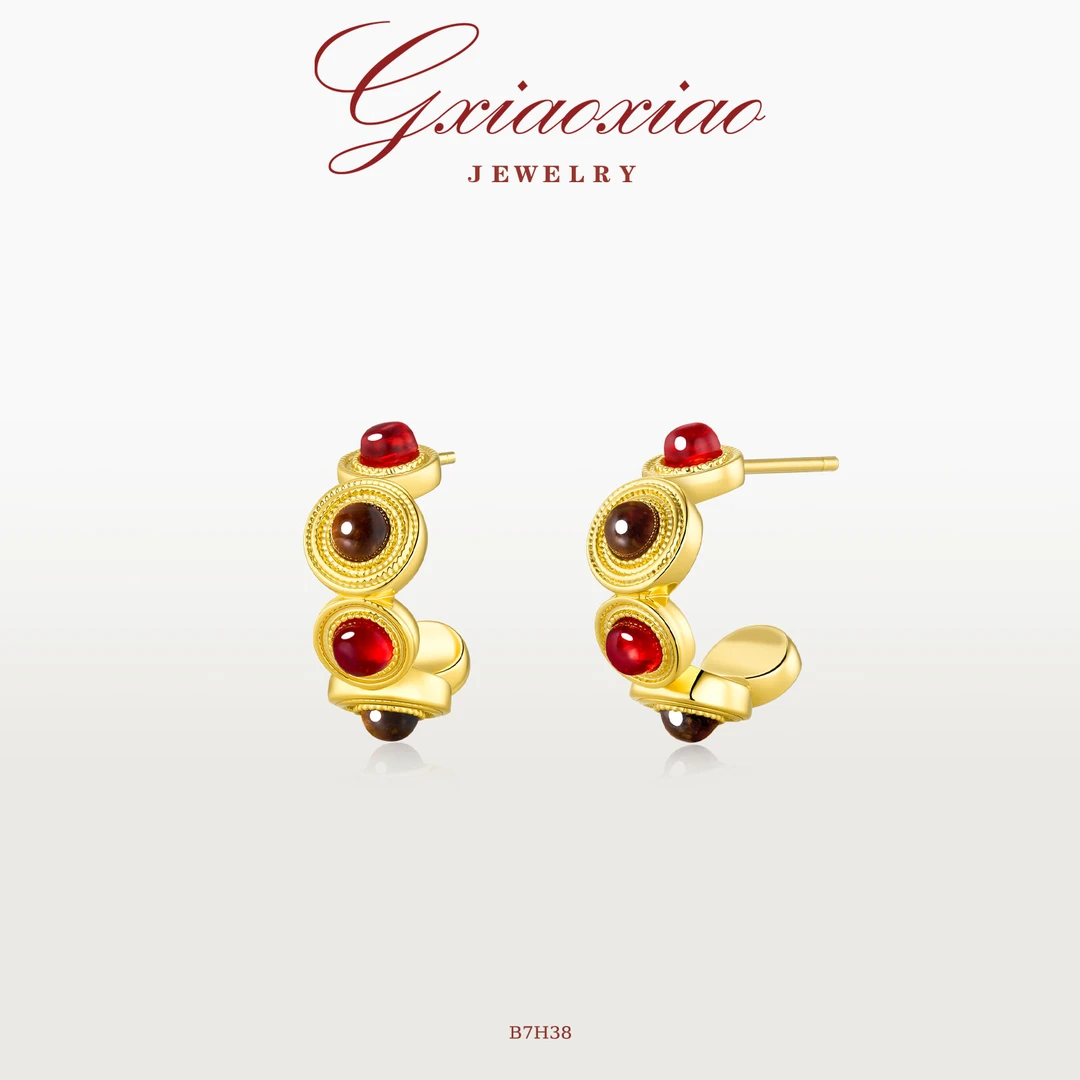 G XIAOXIAO 镀K金 法式轻奢高级感复古港风C圈耳环 B7H38