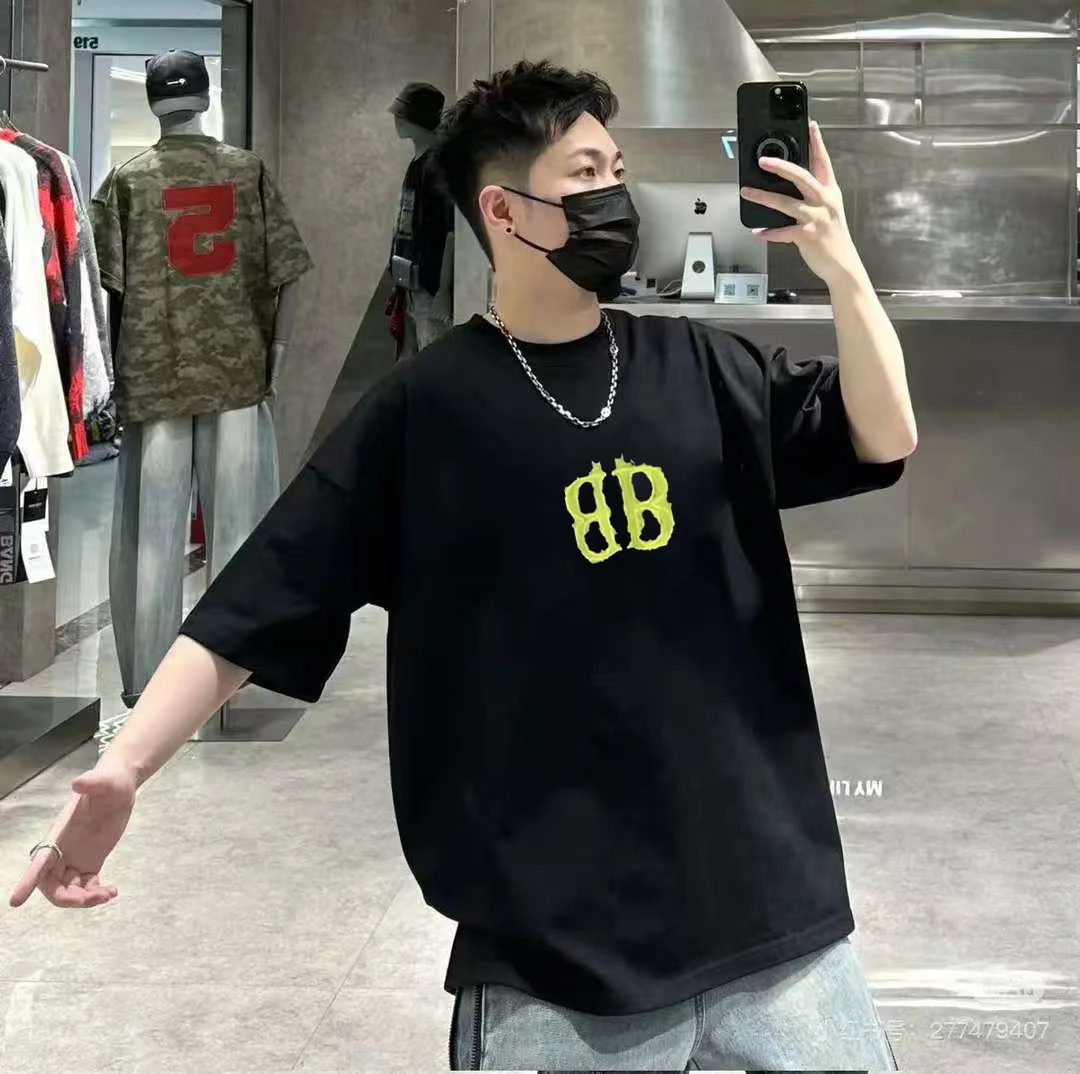 Bayeagsiea巴黎T恤巴家潮牌男女经典T恤短袖-火焰双B