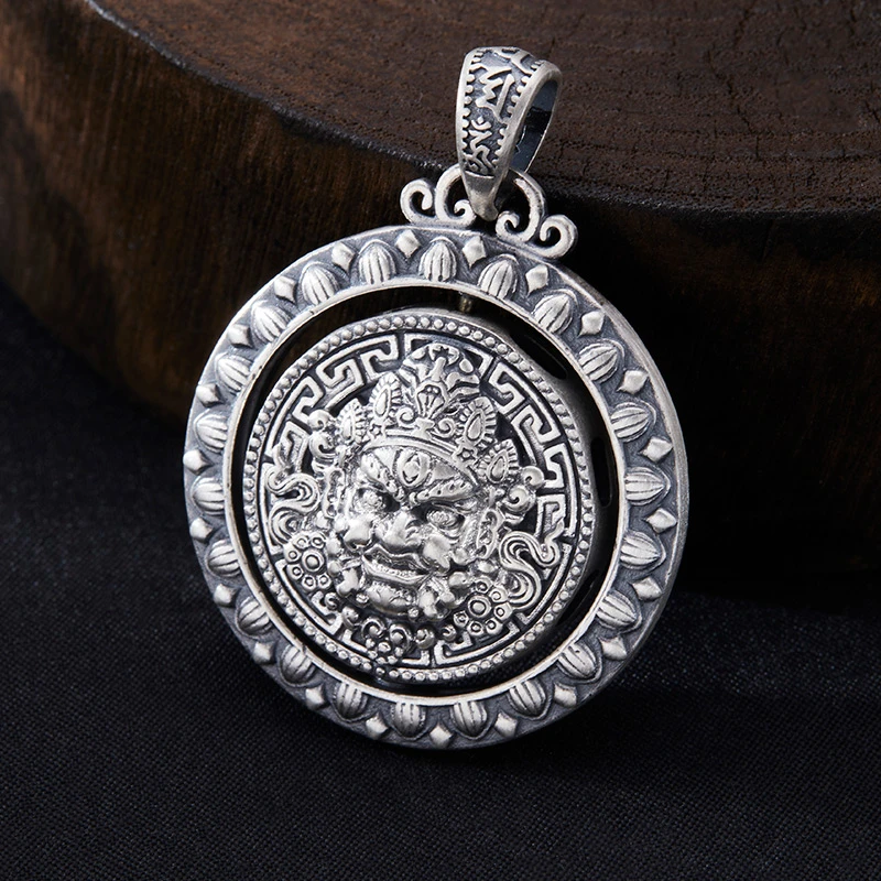 吊坠足银 男士复古手工个性项坠霸气做旧黄财神项链吊坠纯银挂坠