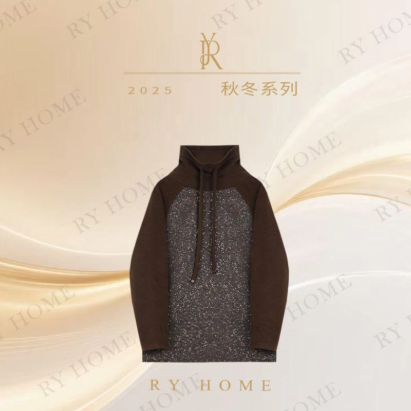 【容雨RYHOME】绵羊毛混纺软糯舒适拼接高领卫衣253Y1133