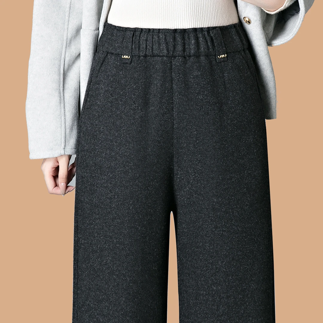 羊毛呢休闲裤女士2025秋冬季新款高腰显瘦直筒裤宽松阔腿裤长裤子