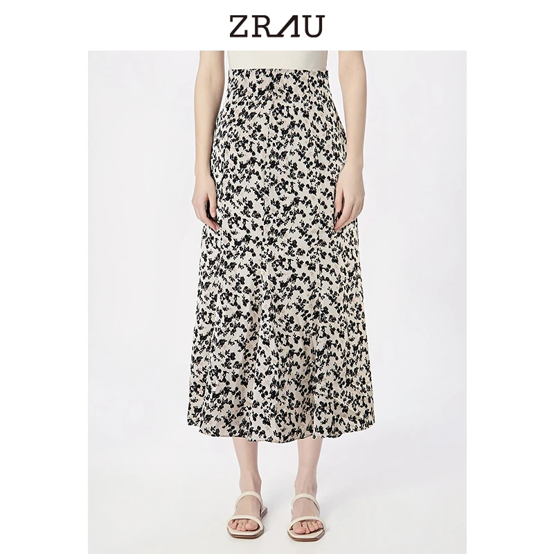 ZRAU夏季新款优雅时尚印花高腰半身裙Z1242B0017