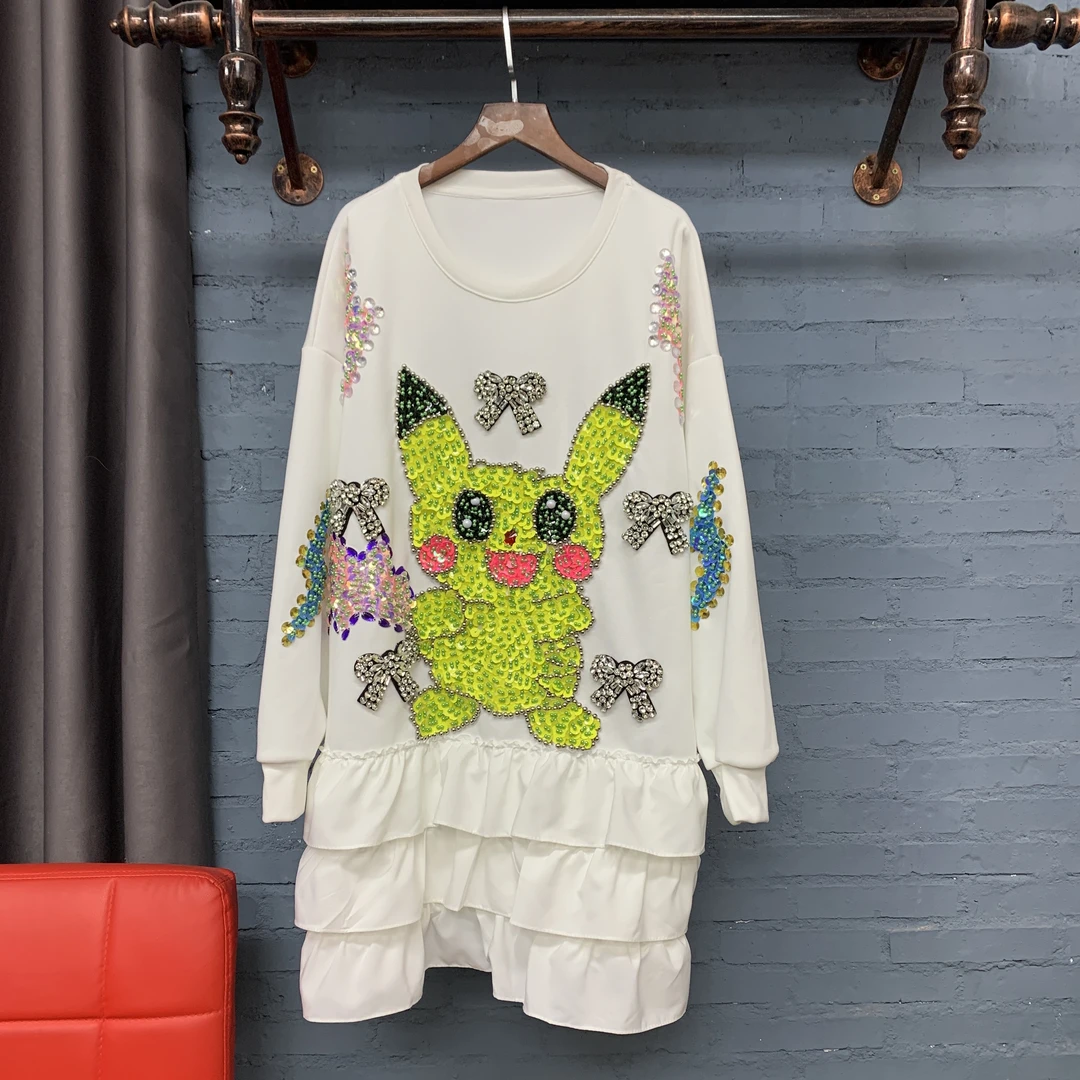 满钻皮卡丘白色卫衣裙百褶裙