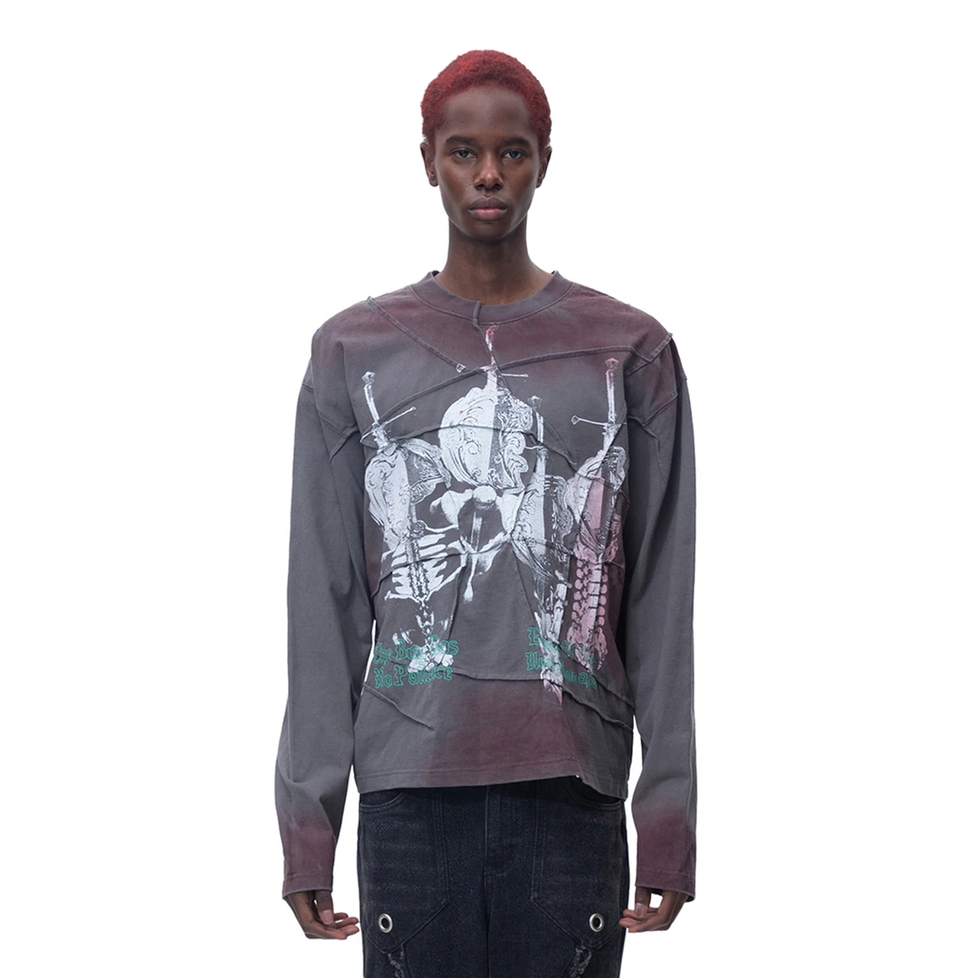 TBHNP 剑骨印花褶皱长袖  L/S TEE