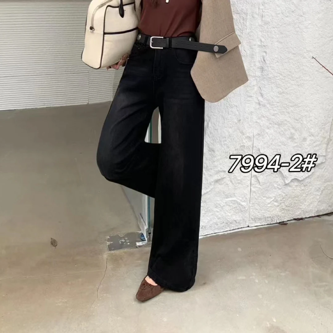 新款阔腿牛仔裤7994中腰弹力简约休闲百搭显瘦女长裤