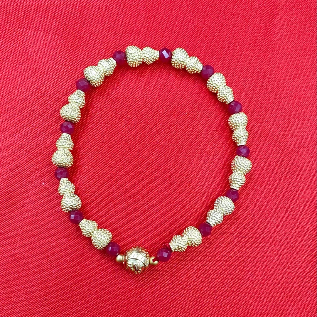 合成/培育【万佳甄选】匠心工艺培育红宝石葫芦合金镶嵌手链【YBR58】