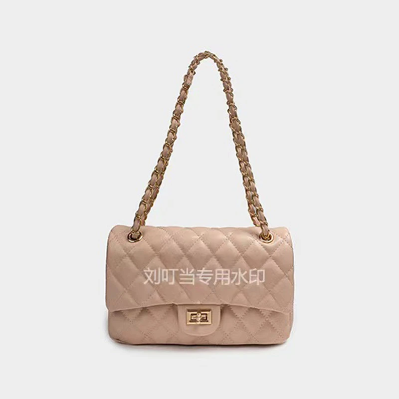 新款时尚女包轻奢斜挎腋下菱格粉色包包