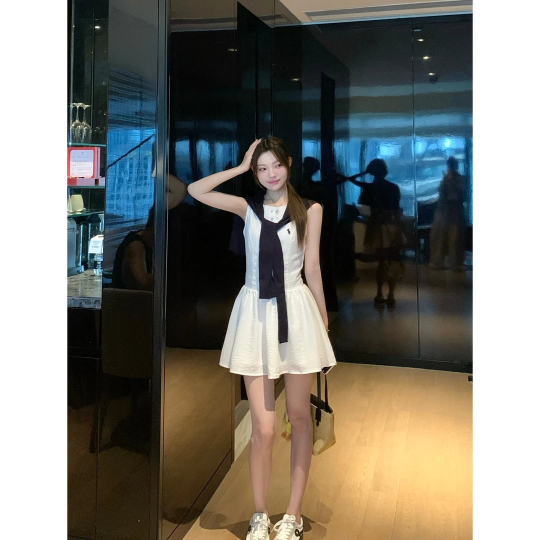 【玲兰晨露】夏季时尚气质百搭洋气减龄连衣裙+披肩