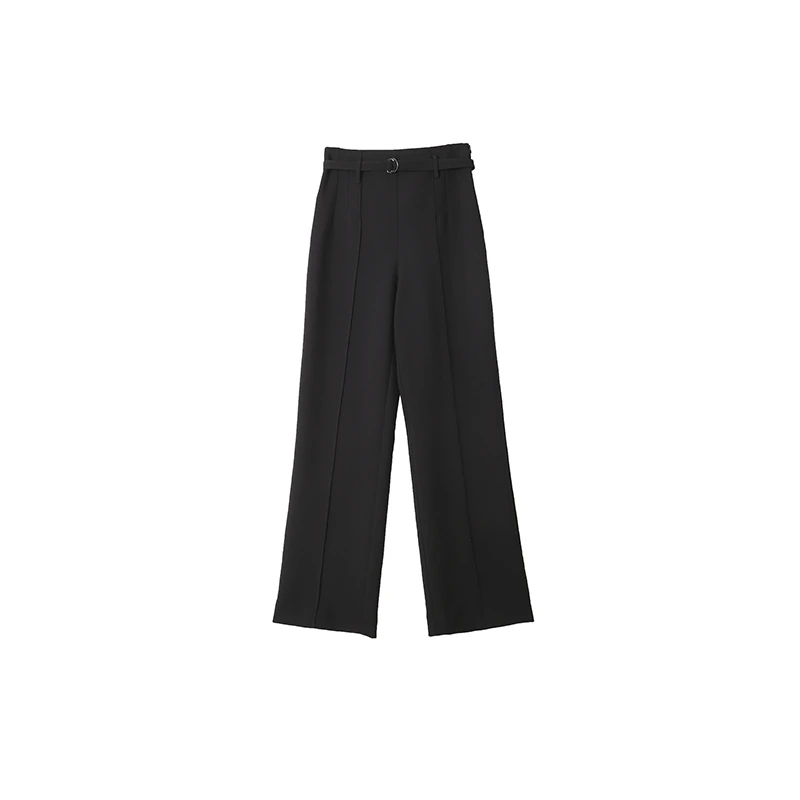 秋季新款高定时尚直筒裤显瘦高腰百搭黑色简约通勤16515