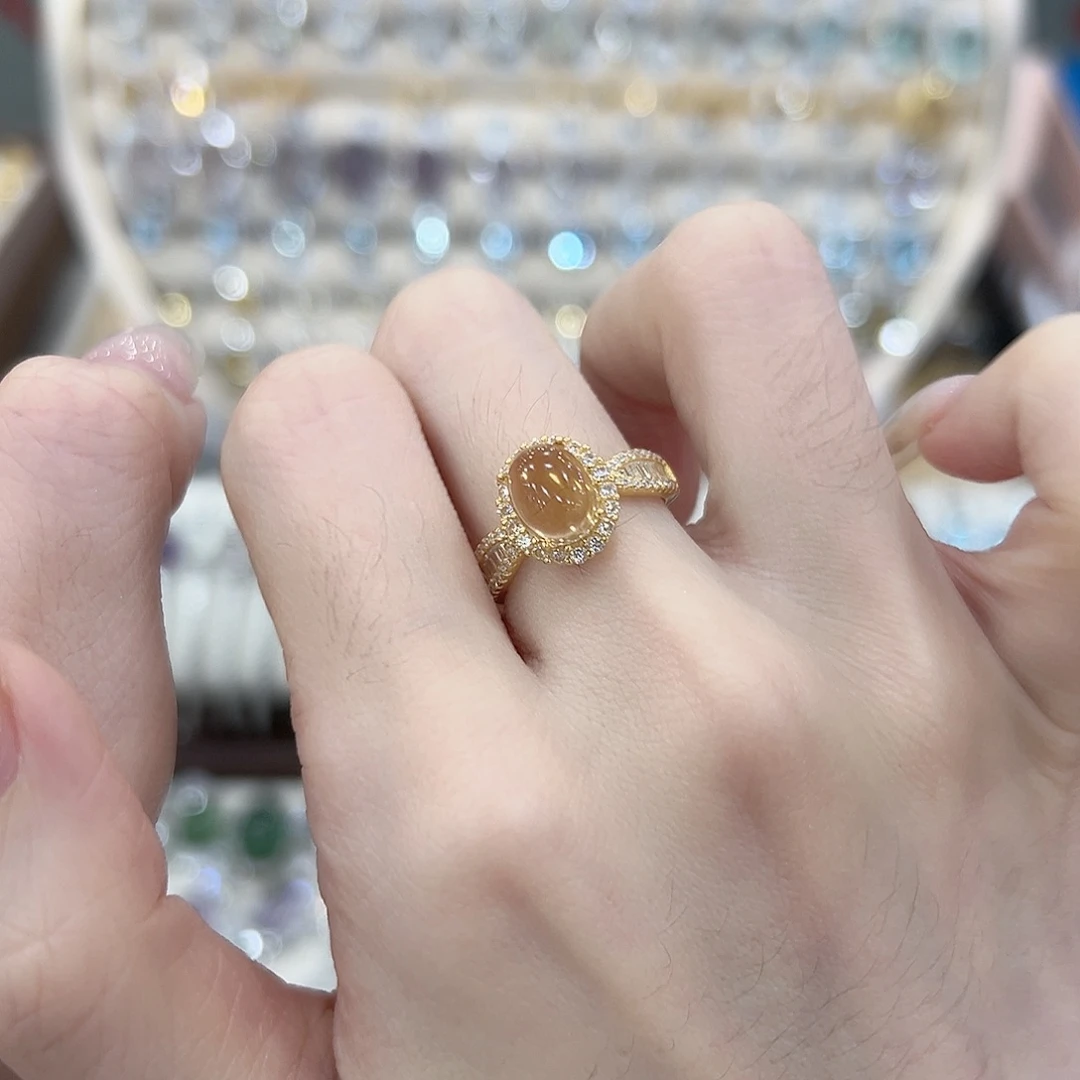 黄晶戒指银S925镶嵌