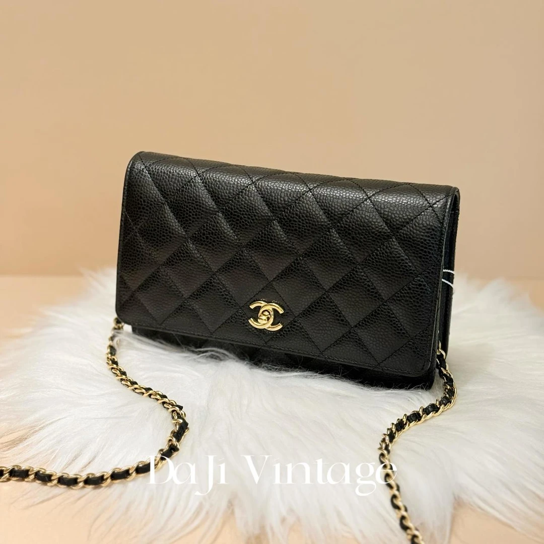 大吉中古/Chanel香奈儿黑金书包扣woc斜挎包