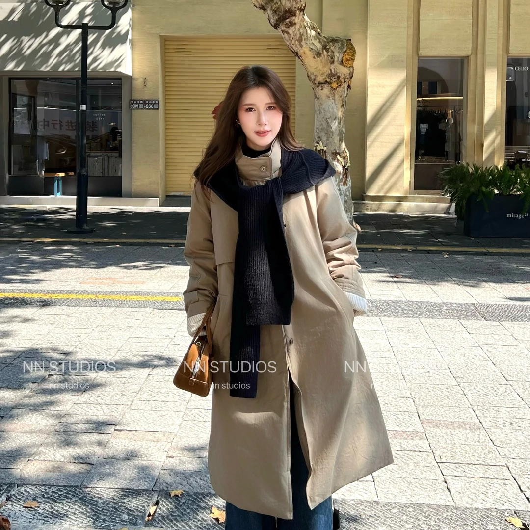 【可溯源安心绒90绒】层次穿搭” 大气风衣羽绒服披肩两件套设计【N9】