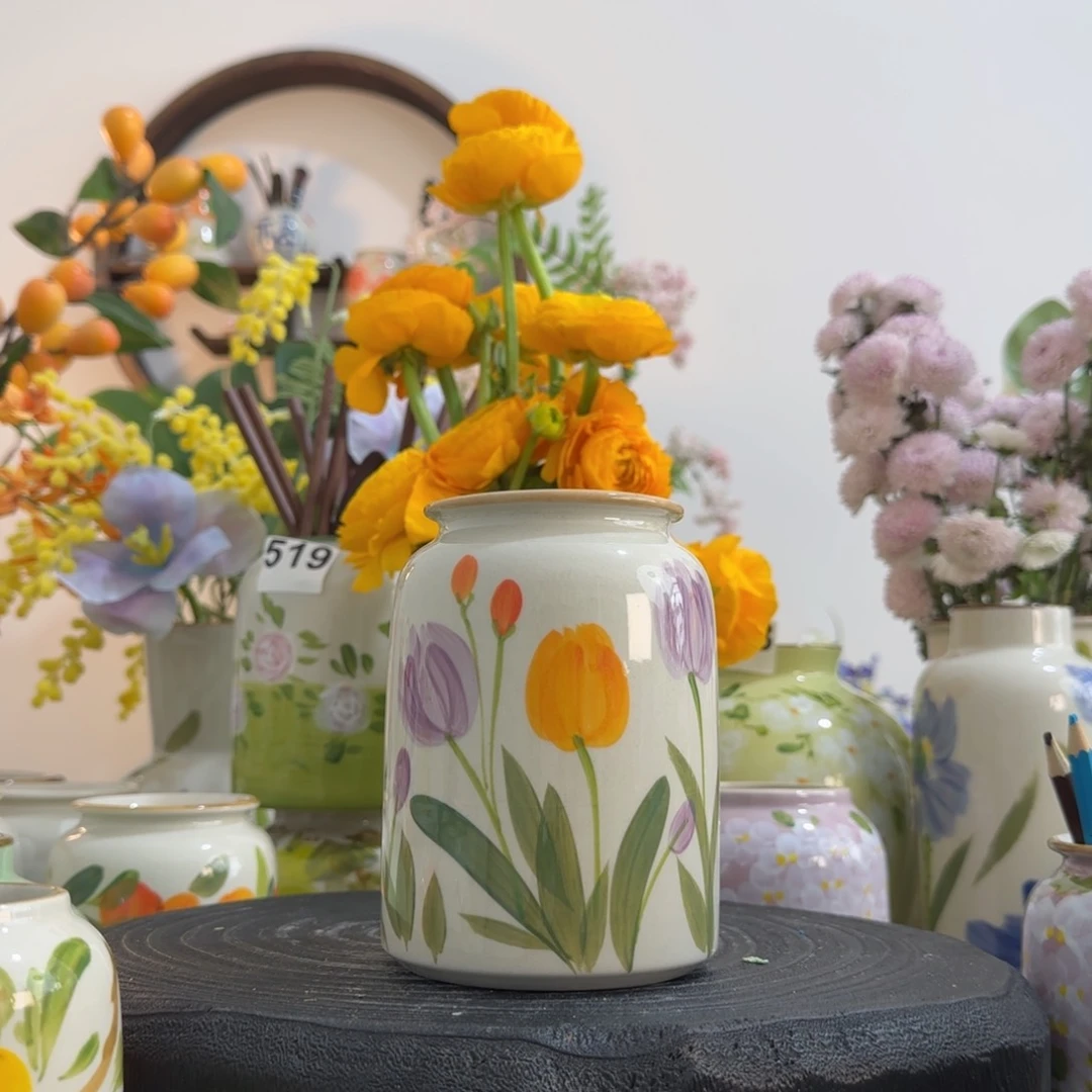 摆件景德镇手作陶瓷花瓶摆件无孔