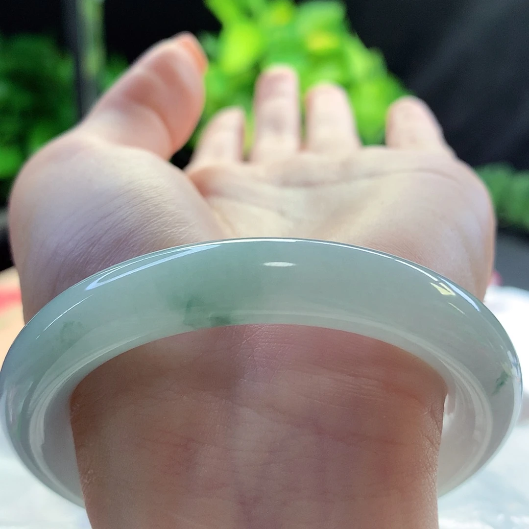 未镶嵌手镯翡翠天然A货翡翠55-56冰飘绿翠 意境镯