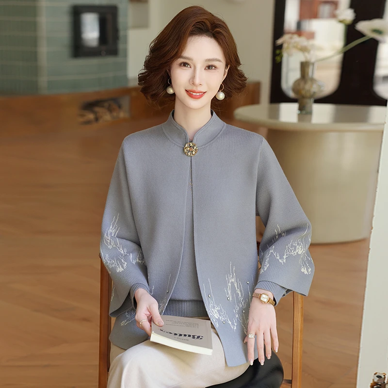 25秋款妈妈装针织套装气质春秋洋气短款中老年复古中年中国风