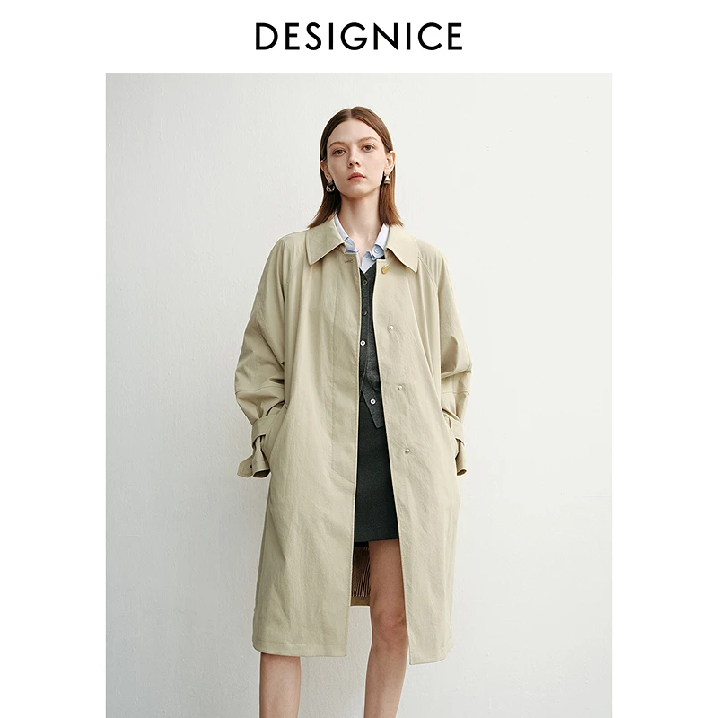 迪赛尼斯通勤气质时尚百搭休闲外套卡其简约风衣