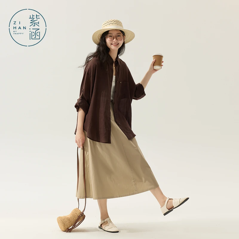 紫涵长款长袖衬衫外套女2025年夏季新款日系休闲上衣Z5Z04RS875