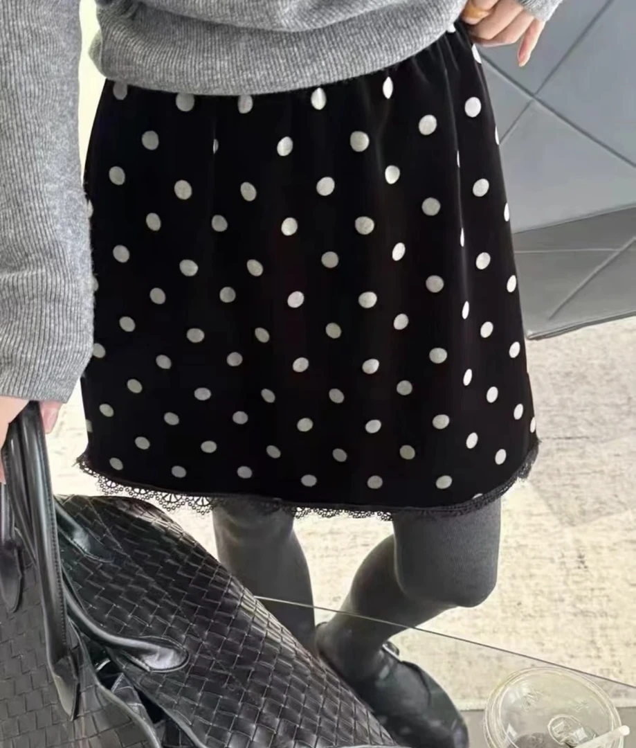 冬季韩版加绒加厚波点气质短裙