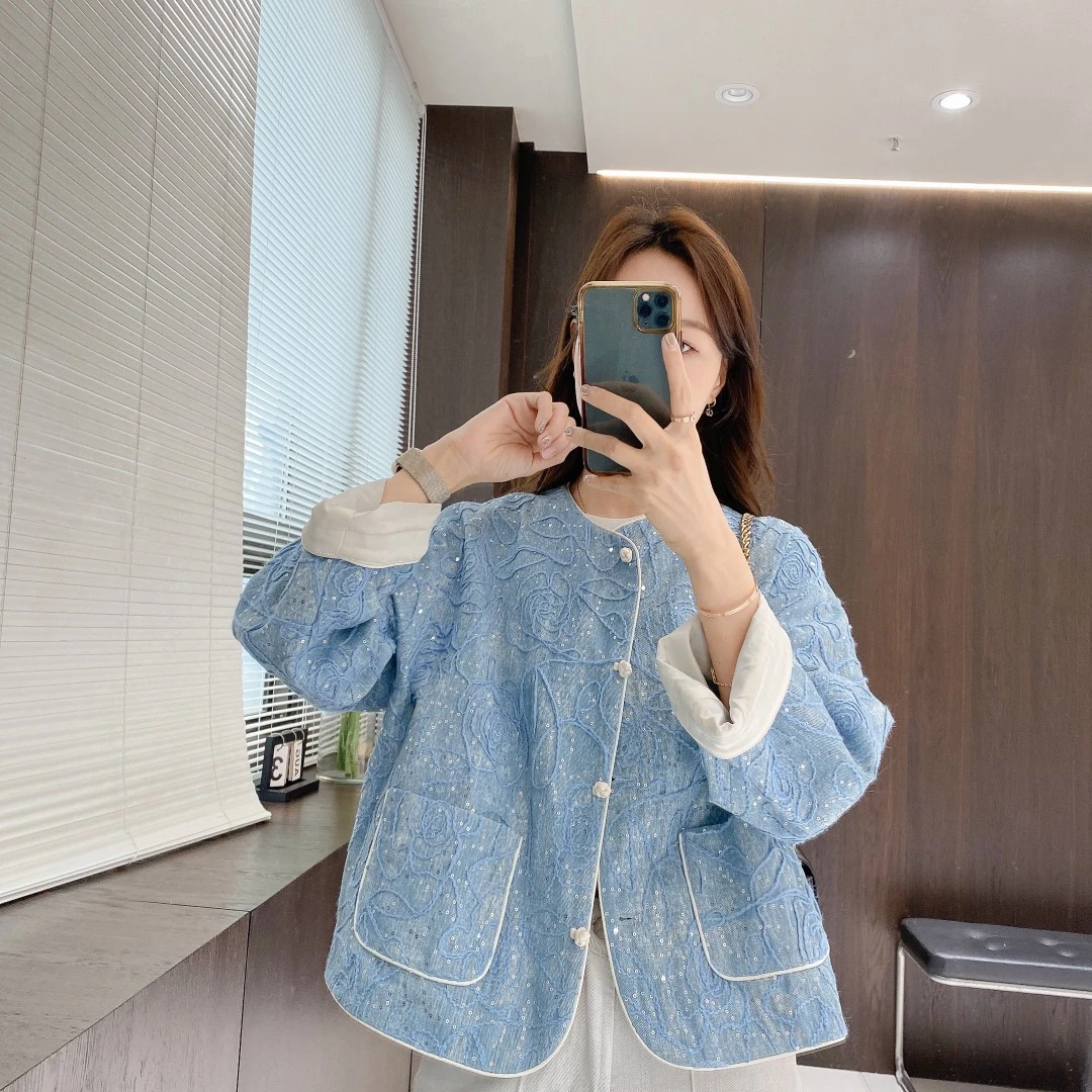 IMFLY金小金自制女装 外套DYW8678春季国风新中式蕾丝重工短上衣