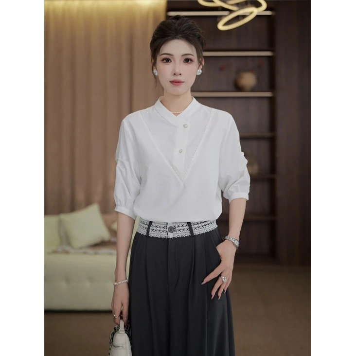 TITI定制【C位衬衫】轻奢气质拼接百搭宽松显瘦短袖衬衫TL3903272