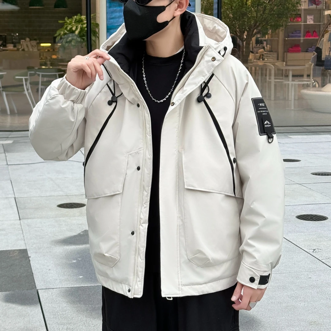 Y1899工装男士冬季时尚情侣连帽潮牌保暖中长款冲锋上衣外套