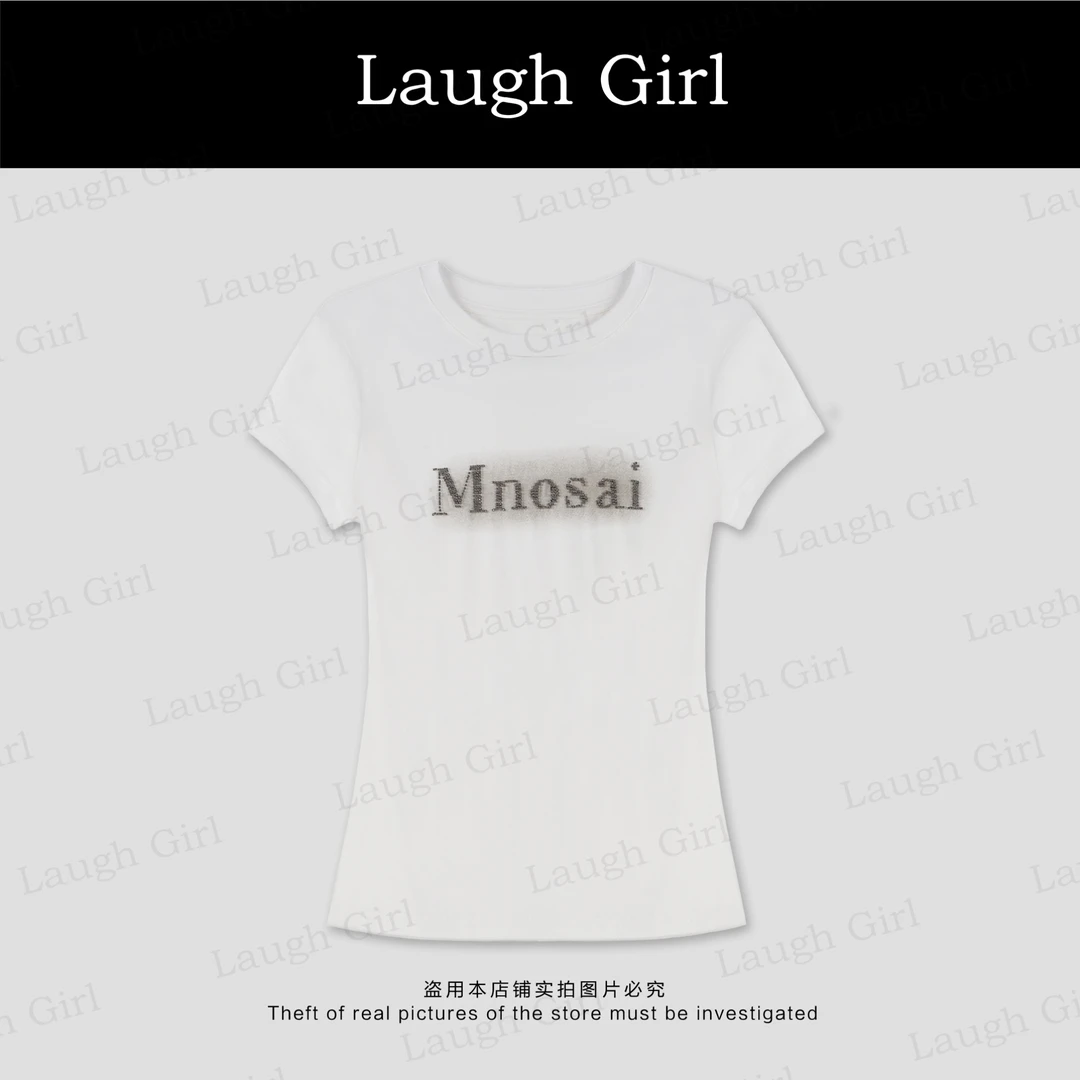 楚楚君 Laugh girl【心动循环】圆领高定字母烫钻短袖T恤 TL53216J