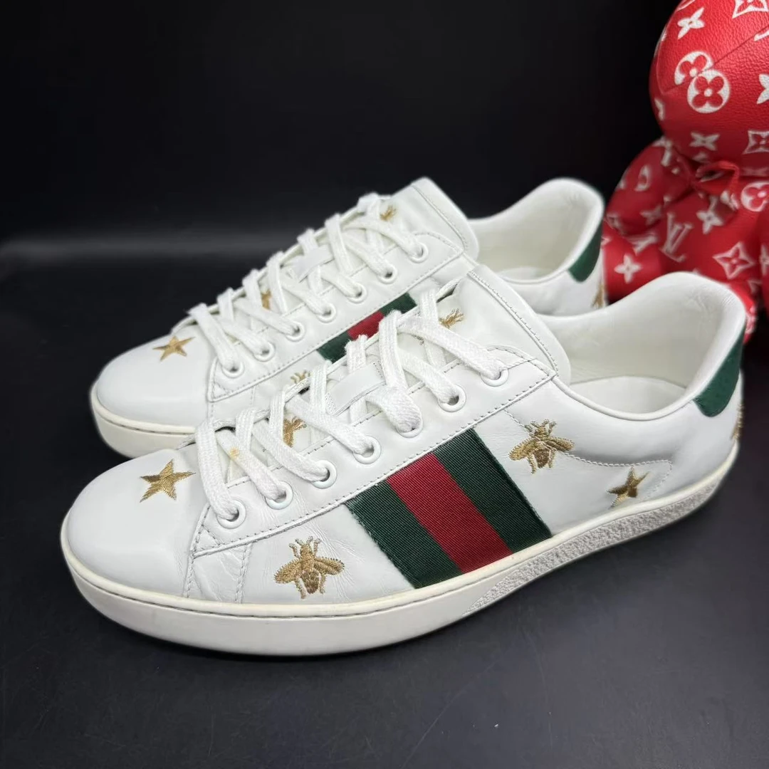 95新 GUCCI/古驰 男士时尚金星蜜蜂刺绣小白鞋多尺码