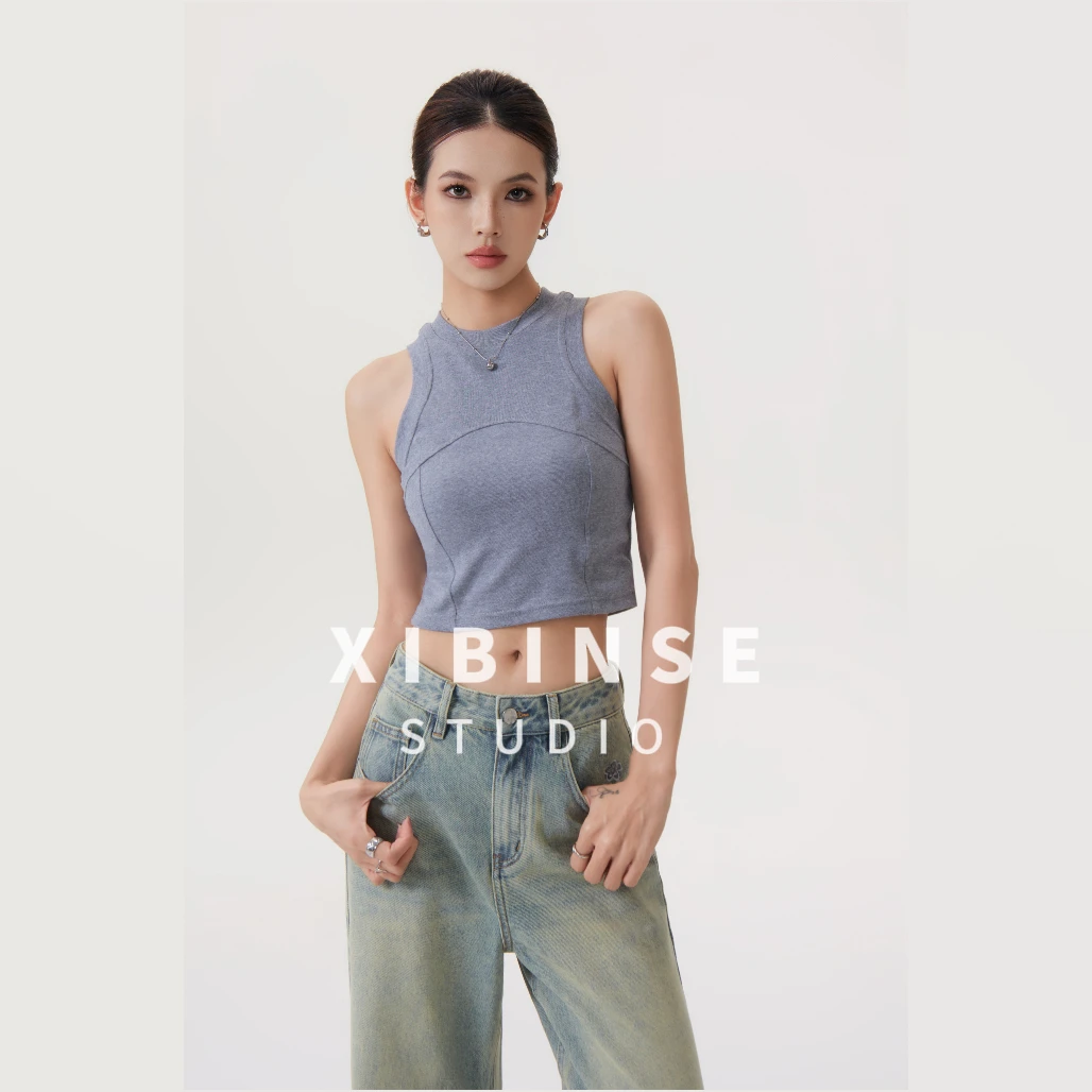 【XIBINSE】灰色背心 运动风紧身无袖可外穿内搭修身打底背心通勤