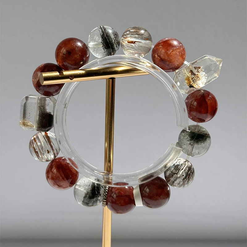 【璐璐珠宝·绛莲】正红级天然红胶花水晶手串手链（多样性发其一）