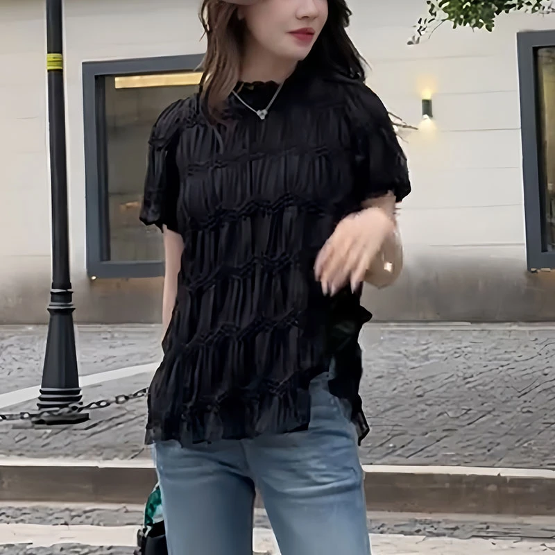黑色短袖t恤女士2025夏季新款时尚洋气减龄宽松显瘦别致小衫上衣