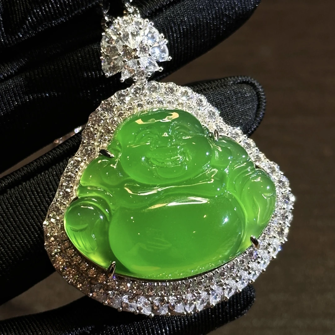 吊坠925银锆石 多样性发一：925银镶嵌时尚高档弥勒佛封底开盖吊坠