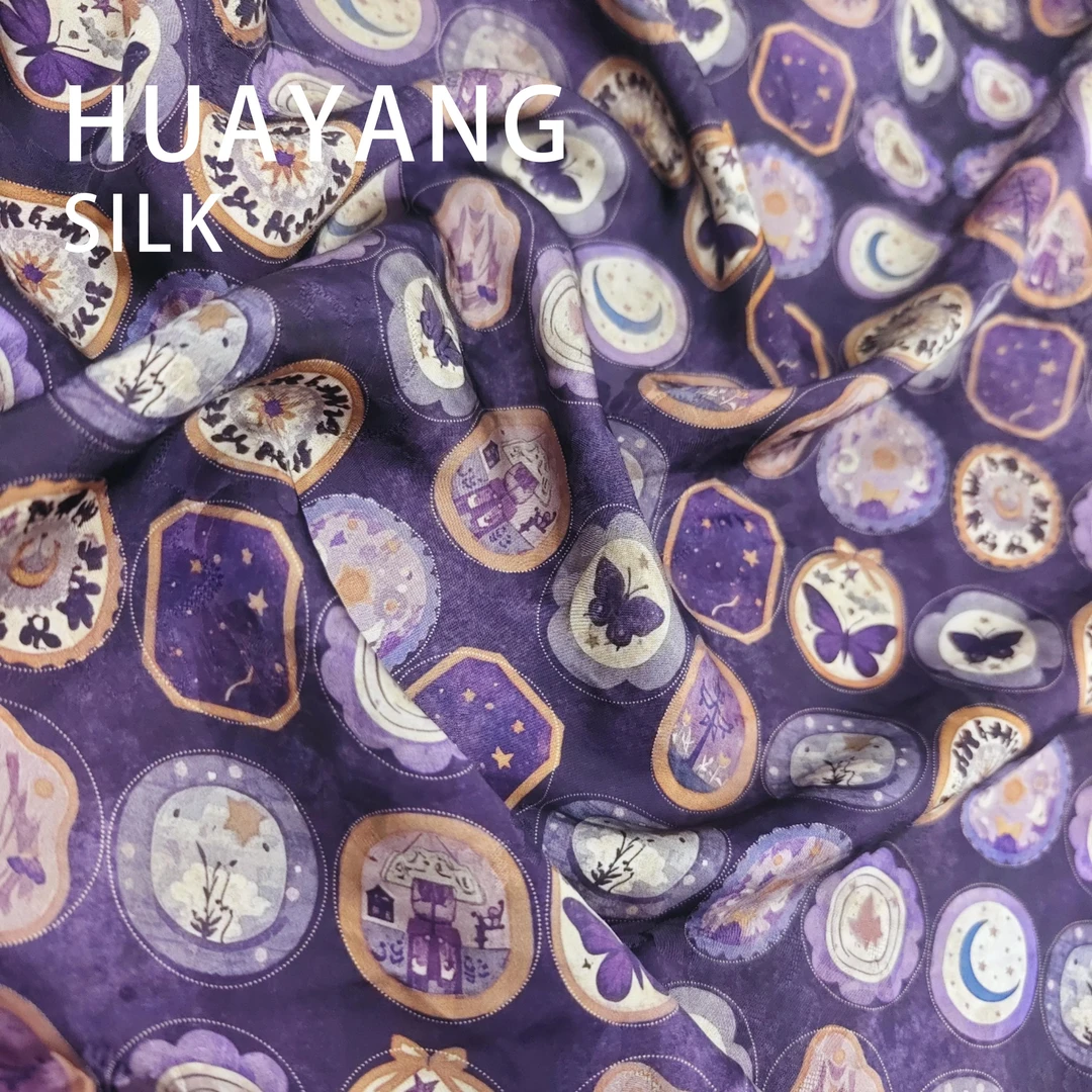 【紫月星蝶】红云纱国风新中式面料【HV9629】