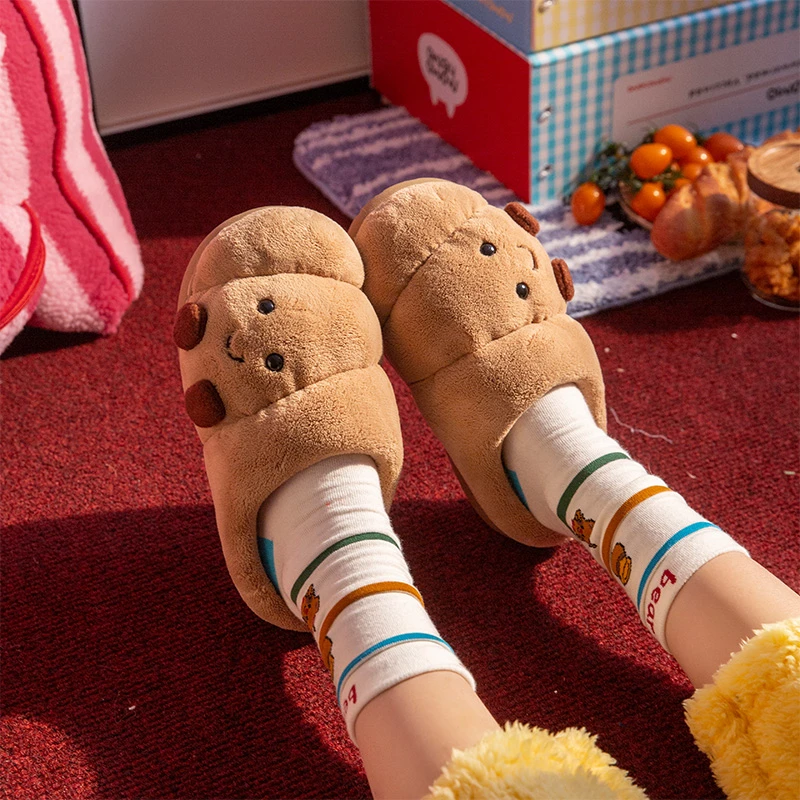 趣味可颂面包棉拖鞋女冬季情侣居家用厚底保暖防滑可爱毛绒月子鞋