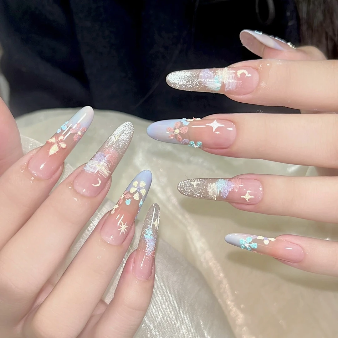 莫奈花园穿戴甲春夏ins手工美甲成品甜美小花假指甲2025新款显白