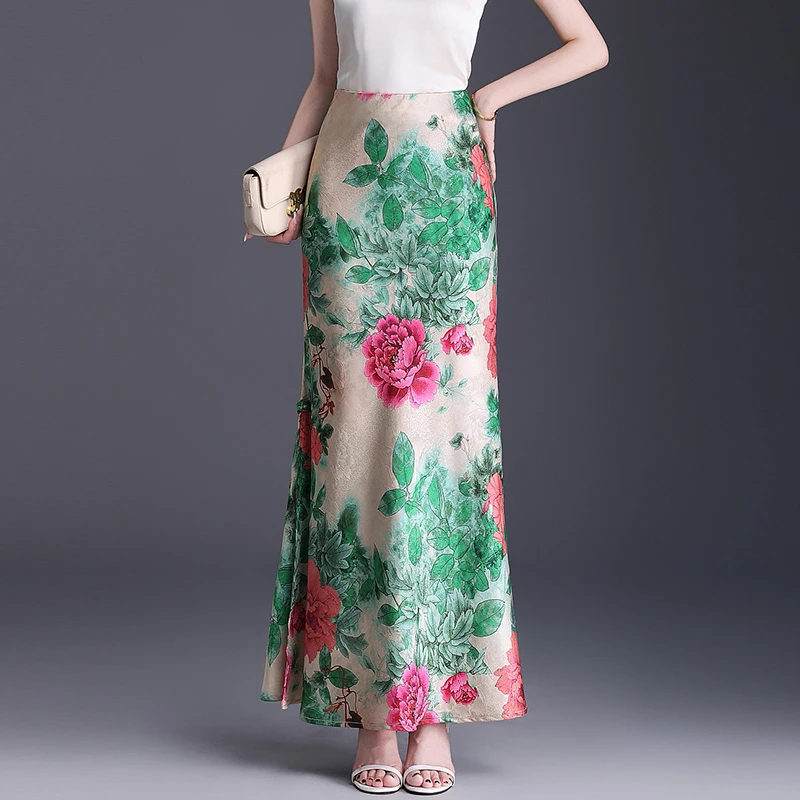 2025夏季新款复古印花半身裙女高级感气质垂感显瘦鱼尾包臀裙长裙