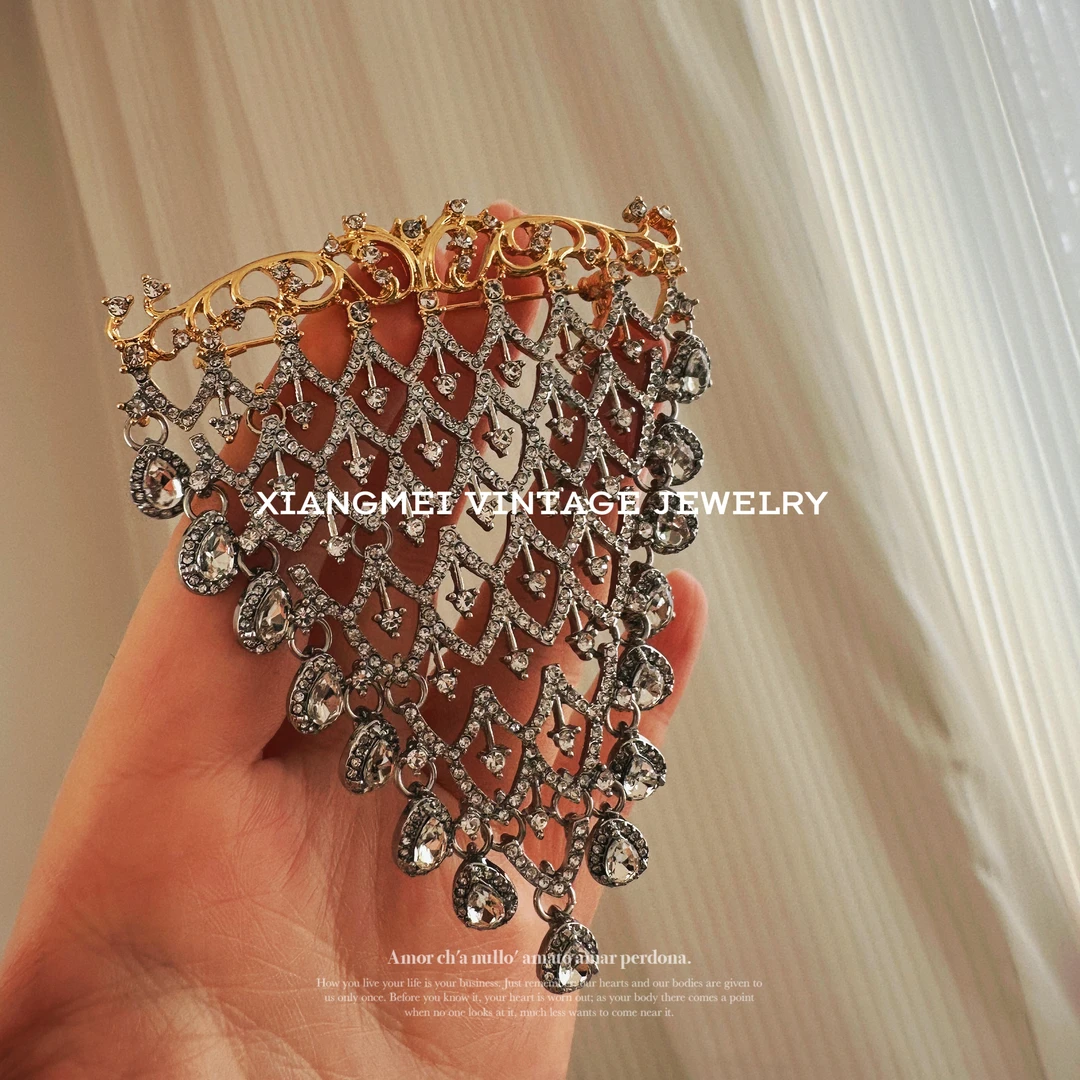 铜合金胸针 5181710【银色浪漫】中古风重工镶嵌款银色胸针