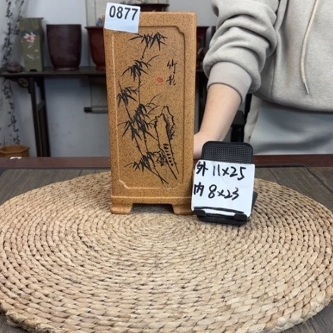 紫砂花盆柴烧超精品内奎精刻签筒0877