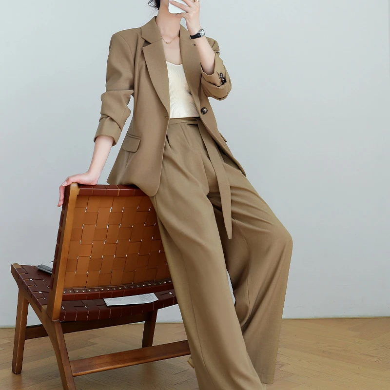 春秋新款大码气质黑色西装套装女胖mm韩系高腰阔腿裤两件套25109